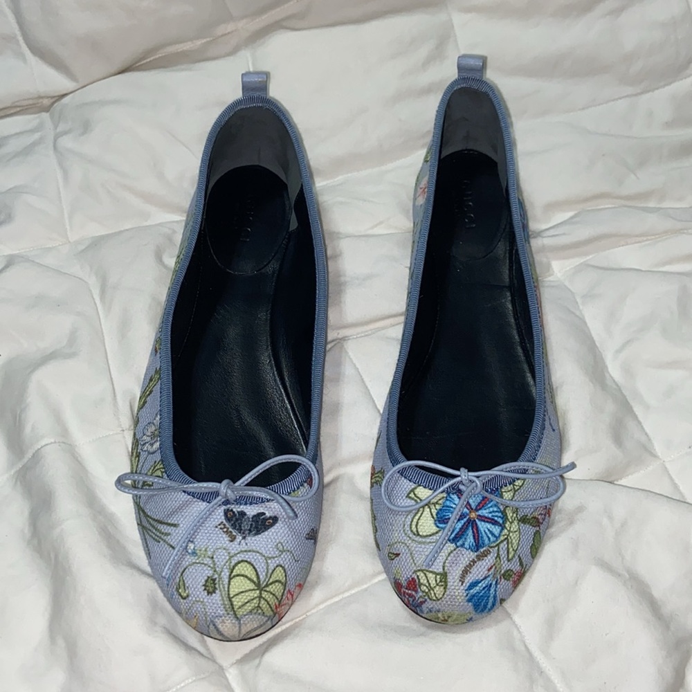 EUC Gucci womens shoes Ali flats floral print bow - Picture 6 of 15